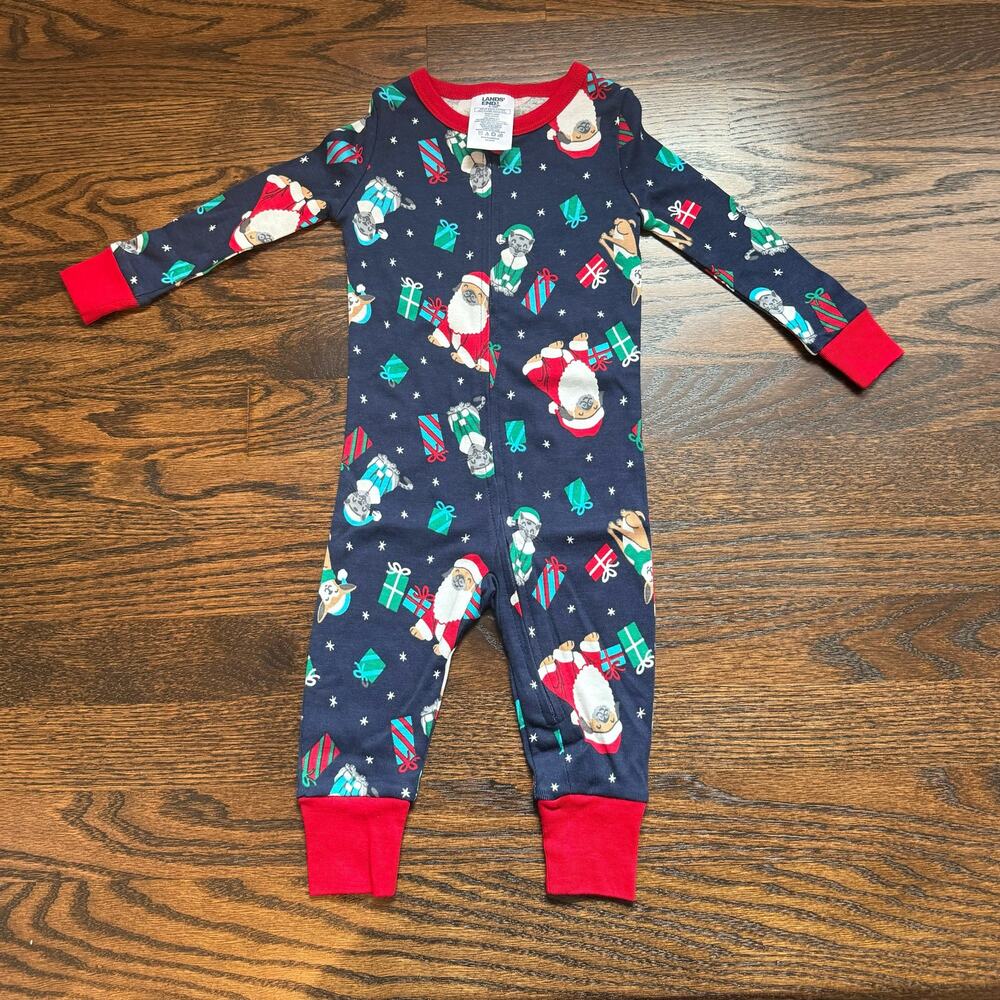 NWOT Lands End Zip Sleeper Pajama Onesie Christmas Cats Dogs | 9-12 Months